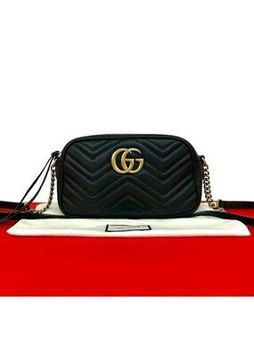 Gucci GG Marmont Small Logo Quilted Leather Shoulder Bag Black